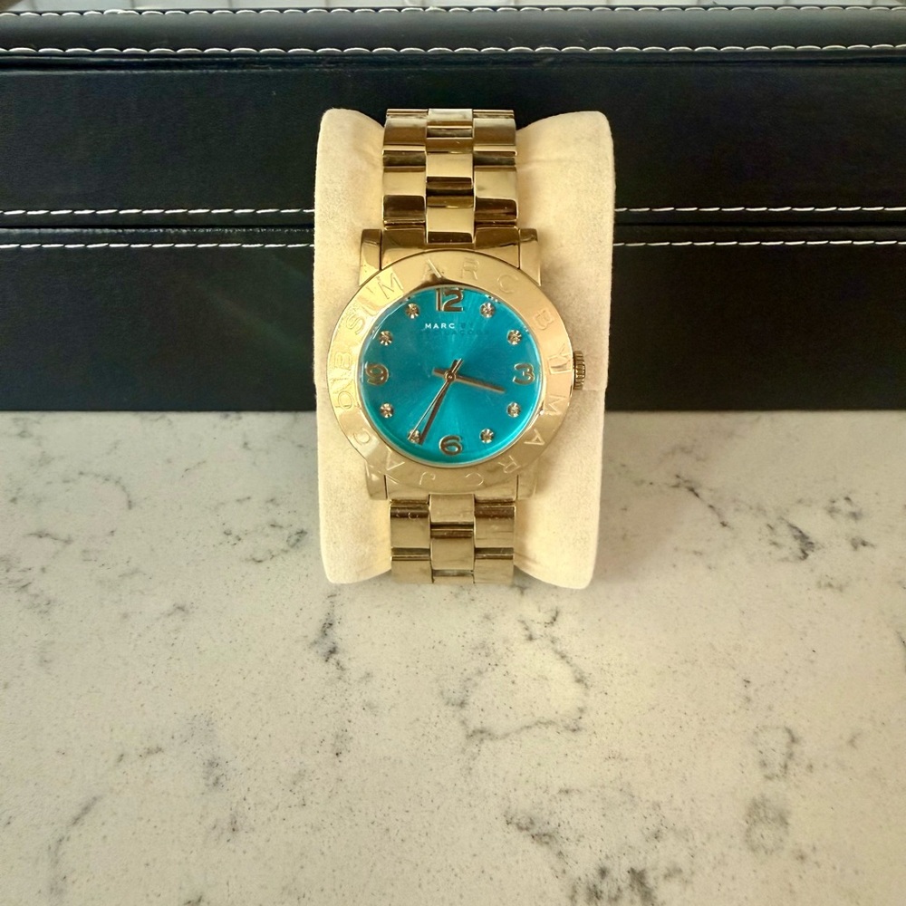 Marc Jacobs Gold-Tone Bracelet Watch with Turquoise Dial